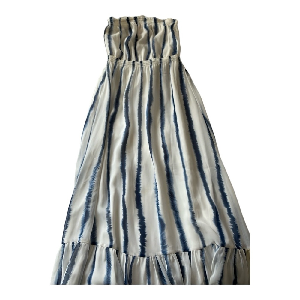 Quiksilver blue and white striped chiffon strapless dress floor length